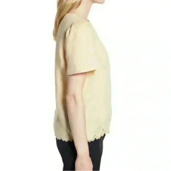 Nordstrom Signature Linen Top Yellow Eyelet Embroidered Top Blouse Large - Picture 3 of 8